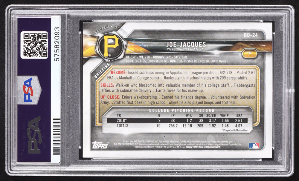 Joe Jacques Signed 2018 Bowman Draft #BD24 RC (PSA) Rookie Card