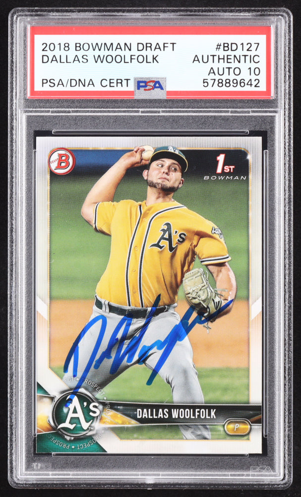 Dallas Woolfolk Signed 2018 Bowman Draft #BD127 RC (PSA | Autograph Graded PSA 10) Rookie Card