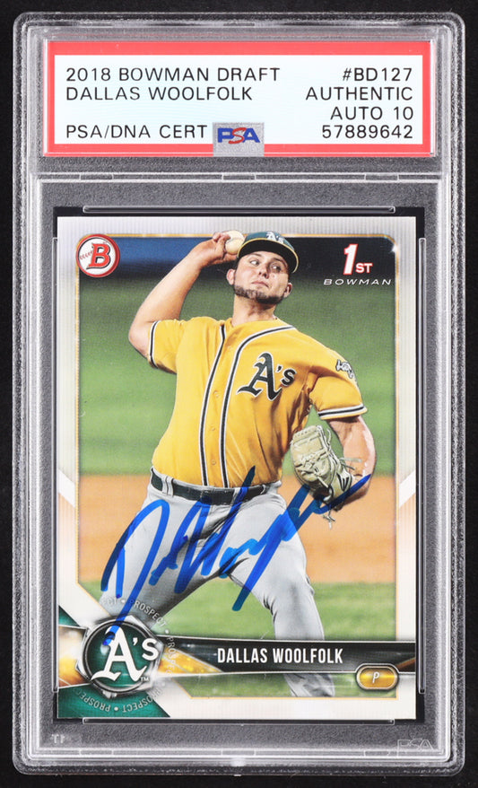 Dallas Woolfolk Signed 2018 Bowman Draft #BD127 RC (PSA | Autograph Graded PSA 10) Rookie Card