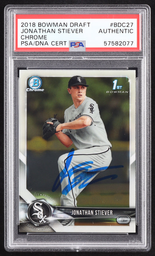 Jonathan Stiever Signed 2018 Bowman Chrome Draft #BDC27 RC (PSA) Rookie Card