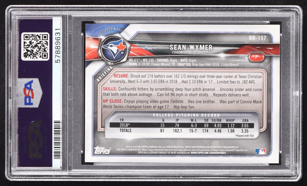 Sean Wymer Signed 2018 Bowman Draft #BD157 RC (PSA | Autograph Graded PSA 10) Rookie Card