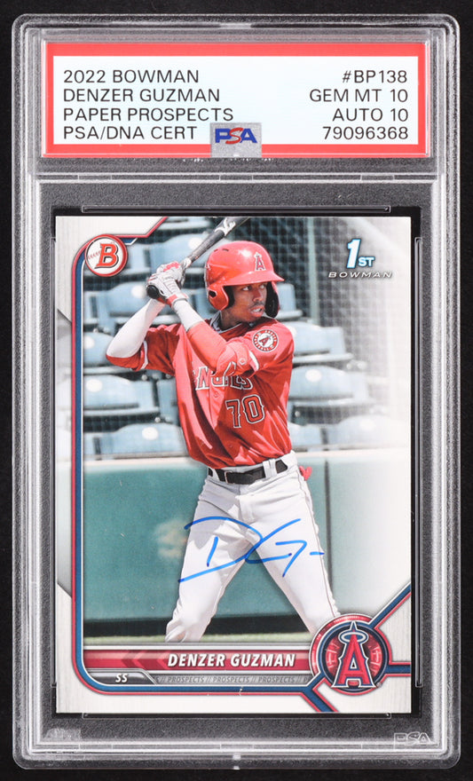 Denzer Guzman Signed 2022 Bowman Prospects #BP138 RC (PSA 10 | Auto 10) Rookie Card