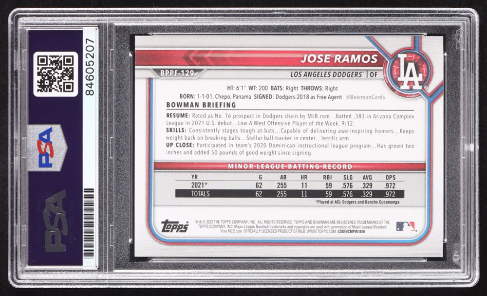 Jose Ramos Signed 2022 Bowman 1st Edition #BPPF129 RC (PSA) Rookie Card