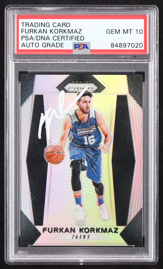 Furkan Korkmaz Signed 2017-18 Panini Prizm Prizms Silver #4 RC (PSA | Auto 10) Rookie Card