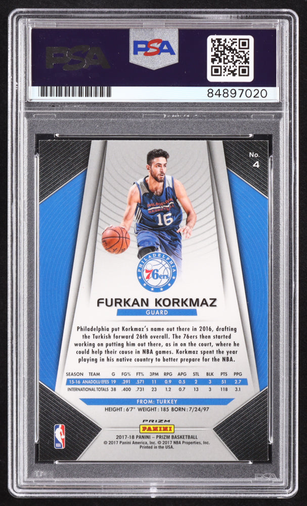 Furkan Korkmaz Signed 2017-18 Panini Prizm Prizms Silver #4 RC (PSA | Auto 10) Rookie Card