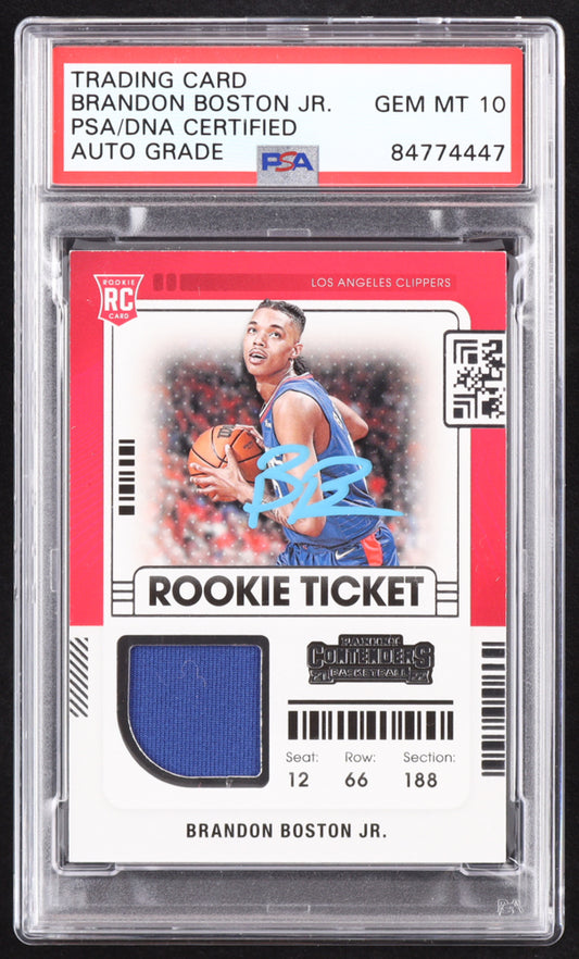 Brandon Boston Jr. Signed 2021-22 Panini Contenders Rookie Ticket Swatches #37 RC (PSA | Auto 10) Rookie Card