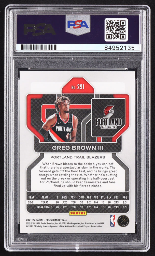 Greg Brown III Signed 2021-22 Panini Prizm #291 RC (PSA | Auto 10) Rookie Card