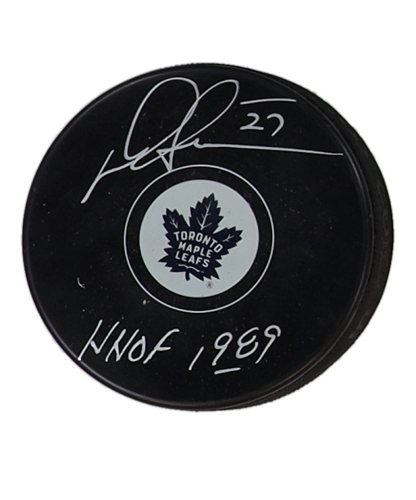 Darryl Sittler Signed Maple Leafs Logo Hockey Puck Inscribed "HHOF 1989" (Schwartz)