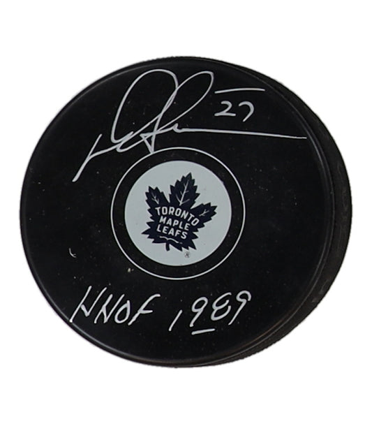 Darryl Sittler Signed Maple Leafs Logo Hockey Puck Inscribed "HHOF 1989" (Schwartz)
