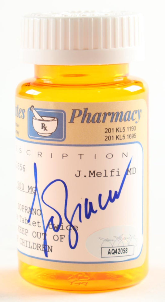 Lorraine Bracco Signed (JSA) "The Sopranos" Prop Prozac Pill Bottle - Dr. Jennifer Melfi