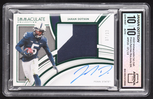Jahan Dotson 2022 Immaculate Collection Collegiate Premium Patch Rookie Autographs Emerald #19 RC #07/13 (Arena 10 | Autograph Grade 10) Rookie Card | Serially Numbered #07 / 13