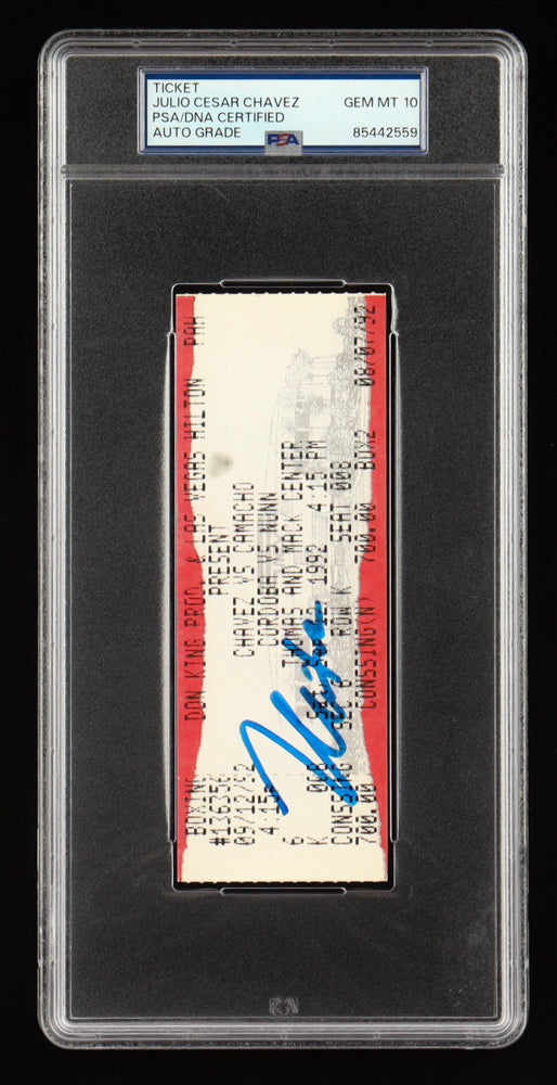 Julio Cesar Chavez Signed 1992 "Chavez vs Camacho" Boxing Ticket (PSA | Auto Grade PSA 10) Julio Cesar Chavez vs Hector Camacho | Autograph Graded PSA 10