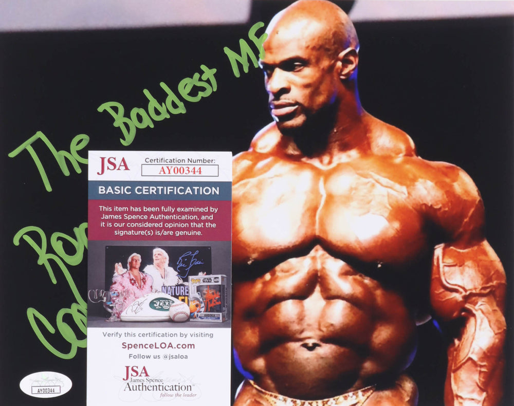 Ronnie Coleman Signed (JSA) 8x10 Photo Inscribed "The Baddest MF"