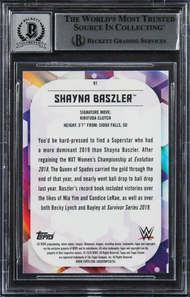 Shayna Baszler Signed 2020 Topps Chrome WWE #91 (BGS) - Autograph Graded Beckett 10