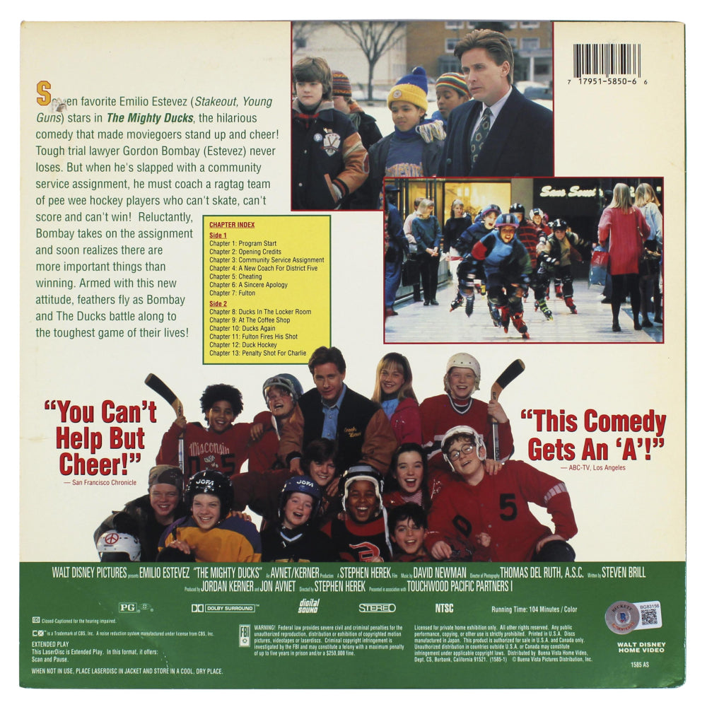 Emilio Estevez Signed (Beckett) "Mighty Ducks" Laserdisc Cover - Gordon Bombay