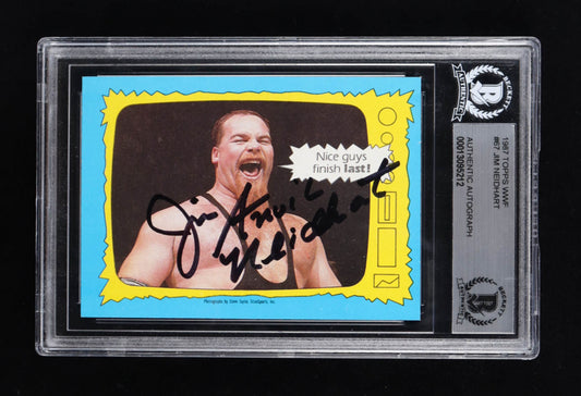 Jim "Anvil" Neidhart Signed 1987 Topps WWF #67 Nice Guys Finish Last! (BGS)