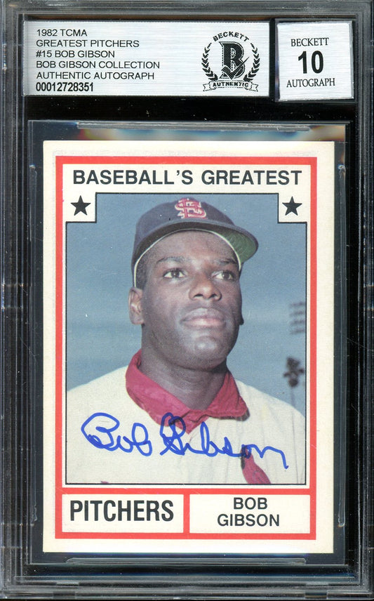 Bob Gibson 1982 TCMA Greatest Pitchers Autographed Baseball Card #15- Auto Graded 10! (BAS Encapsulated)