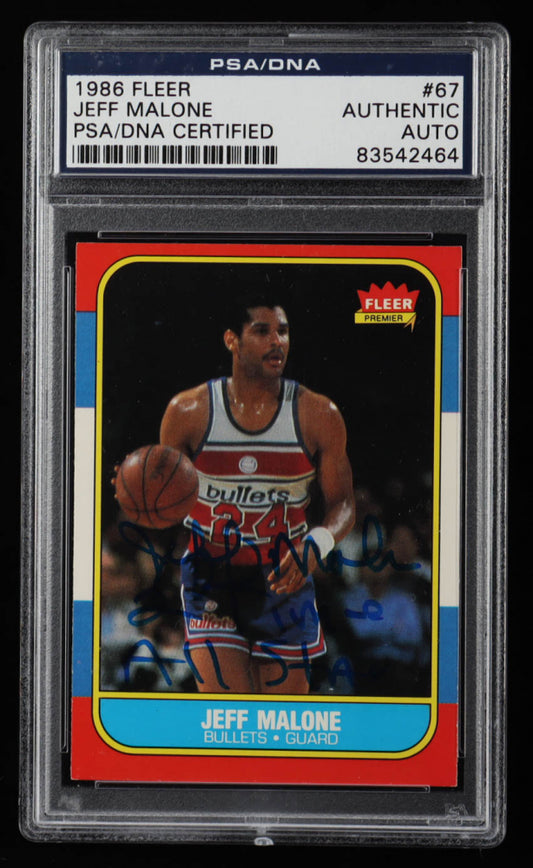 Jeff Malone Signed 1986-87 Fleer #67 RC Inscribed "2 Time All Star" (PSA) - Rookie Card