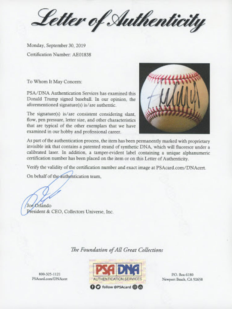 Donald Trump Signed (PSA LOA) OML Baseball - 45th President of the United States