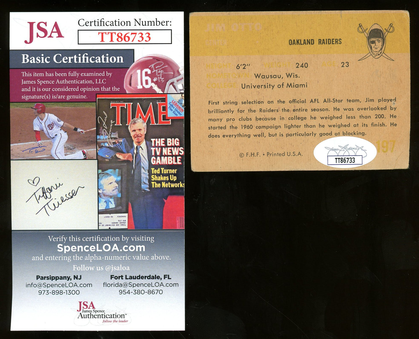 Jim Otto Signed 1961 Fleer #197 (JSA COA) - Rookie Card
