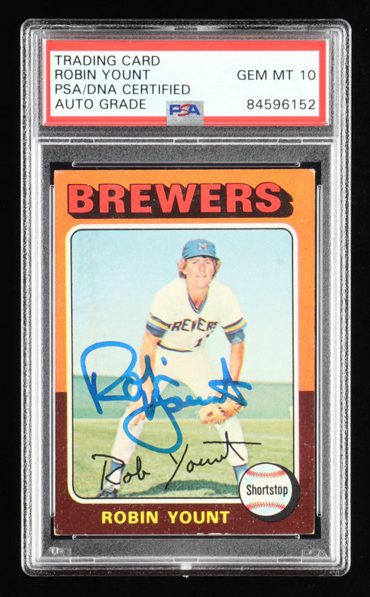 Robin Yount Signed 1975 Topps #223 RC Autograph Graded (PSA) 10 - Rookie Card