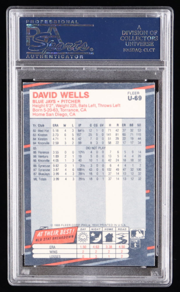 David Wells Signed 1988 Fleer Update #U69 RC (PSA)