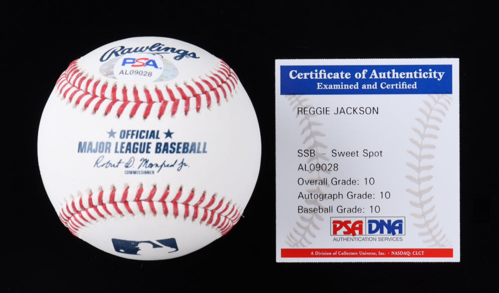 Reggie Jackson Signed OML Baseball with Display Case (PSA 10) - Overall Grade 10 / Autograph Grade 10 / Baseball Grade 10