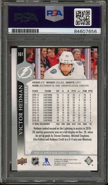 Victor Hedman Signed 2020 Upper Deck Hockey Card #161 (PSA/DNA Encapsulated)