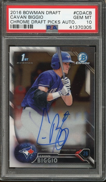 Cavan Biggio 2016 Bowman Draft Chrome Draft Picks 1st Bowman Autographed #CDACB- Graded Gem Mint 10 (PSA) - Rookie Card