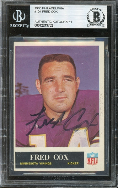 Fred Cox Signed 1965 Philadelphia #104 (BAS Encapsulated) - Rookie Card