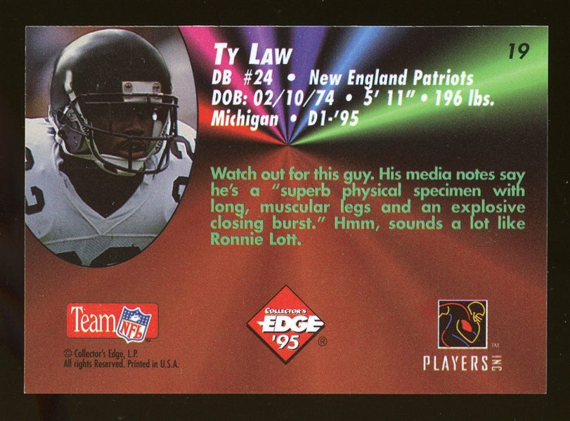 Ty Law 1995 Collector's Edge Black Label Autograph #19 - Rookie Card