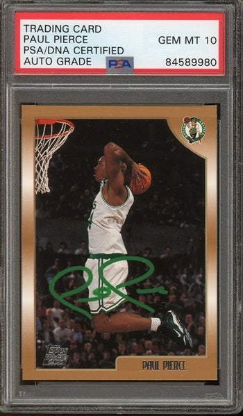 Paul Pierce Signed 1998 Topps #135 - Auto Graded Gem Mint 10! (Fanatics and PSA/DNA Encapsulated)- Rookie Card