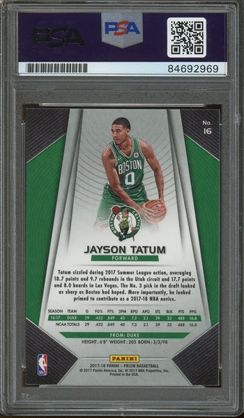 Jayson Tatum Signed 2017 Panini Prizm  #16 (PSA/DNA Encapsulated) - Rookie Card