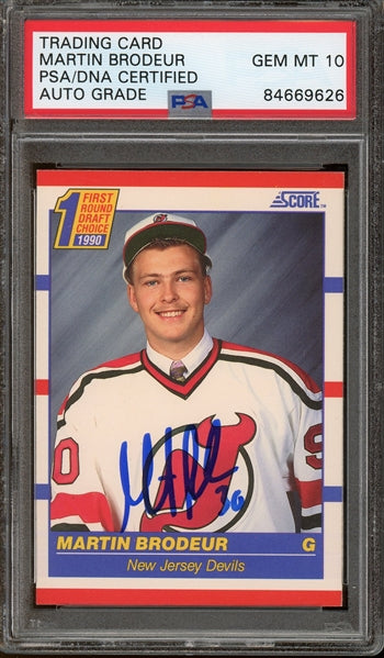 Martin Brodeur 1990 Signed Score #439- Auto Graded Gem Mint 10 (PSA) - Rookie Card