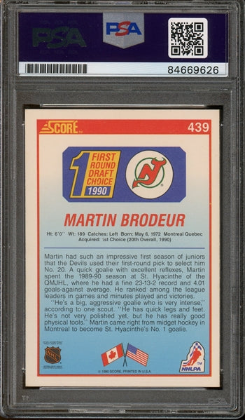 Martin Brodeur 1990 Signed Score #439- Auto Graded Gem Mint 10 (PSA) - Rookie Card