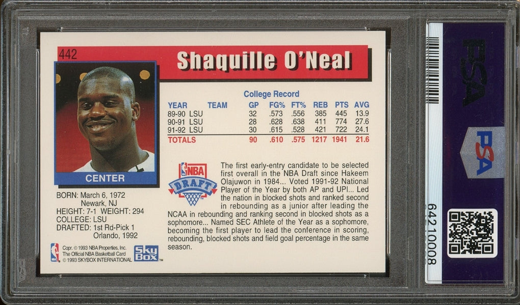 Shaquille O'Neal 1992 Hoops Rookie #442- Graded Mint 9 Auto 9 (PSA) - Rookie Card