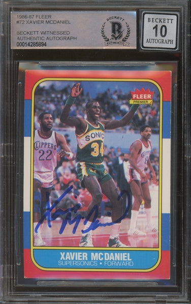 Xavier McDaniel Signed 1986 Fleer #72 - Auto Graded 10 (BAS Encapsulated) - Rookie Card