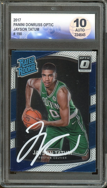 Jayson Tatum 2017 Panini Donruss Optic #198 - Auto Graded 10 (JSA and DGA - Diamond Authentic) - Rookie Card