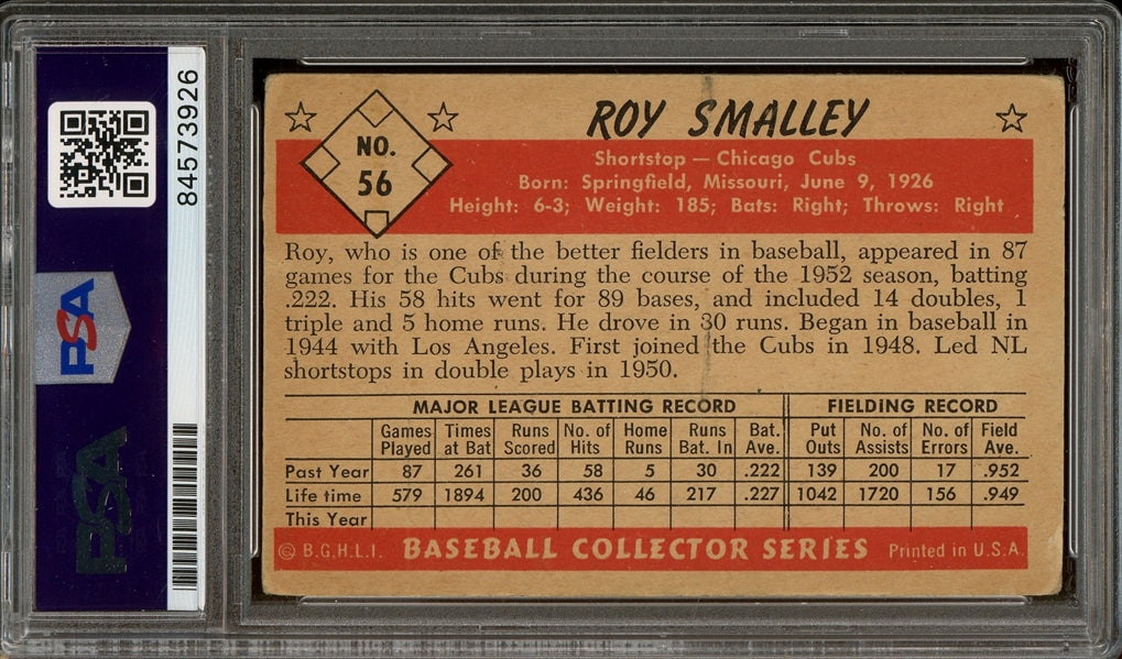 Roy Smalley Jr. Signed 1953 Bowman #56 (PSA/DNA Encapsulated)