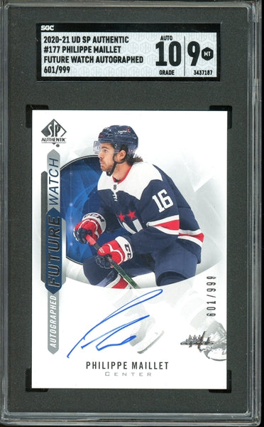 Philippe Maillet 2020 UD SP Authentic Future Watch Autographed Rookie #177 - #601 of 999 - Graded Mint 9 Auto 10 (SGC)