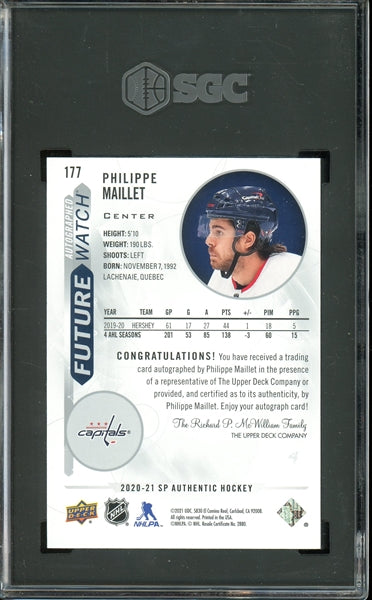 Philippe Maillet 2020 UD SP Authentic Future Watch Autographed Rookie #177 - #601 of 999 - Graded Mint 9 Auto 10 (SGC)