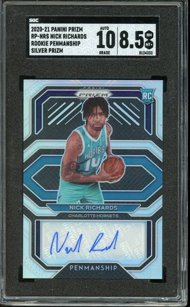 Nick Richards 2020 Panini Prizm Rookie Penmanship Silver Prizm Autographed #RP-NRS- Graded NM-MT 8.5 and Auto 10 (SGC) - Rookie Card