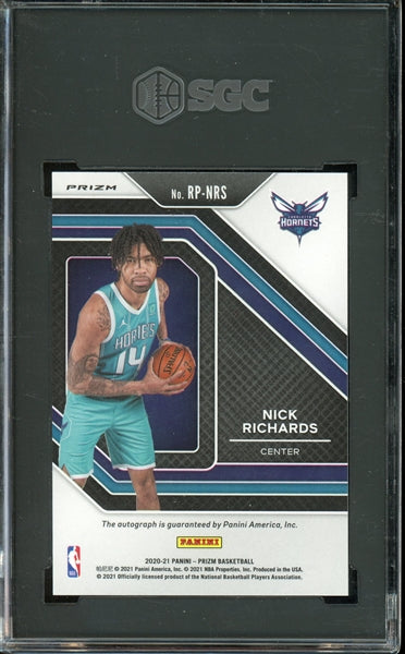 Nick Richards 2020 Panini Prizm Rookie Penmanship Silver Prizm Autographed #RP-NRS- Graded NM-MT 8.5 and Auto 10 (SGC) - Rookie Card