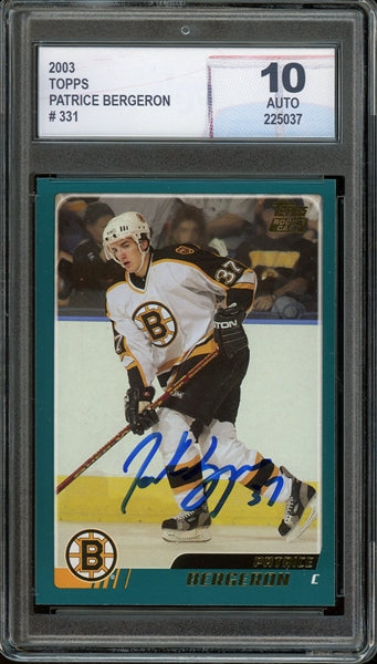 Patrice Bergeron Signed 2003 Topps #331 - Auto Graded 10 (DGA - Diamond Authentic) - Rookie Card