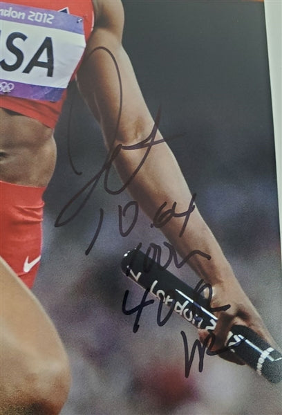 Carmelita Jeter "10.64 100m 40.82 WR" Signed (Beckett Certified) 2012 Olympics 8x10 Photo