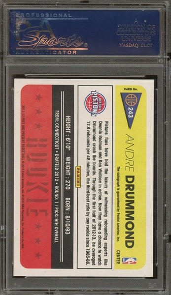 Andre Drummond 2012 Panini Past & Present Autograph #243 - Graded Gem Mint 10 (PSA) - Rookie Card