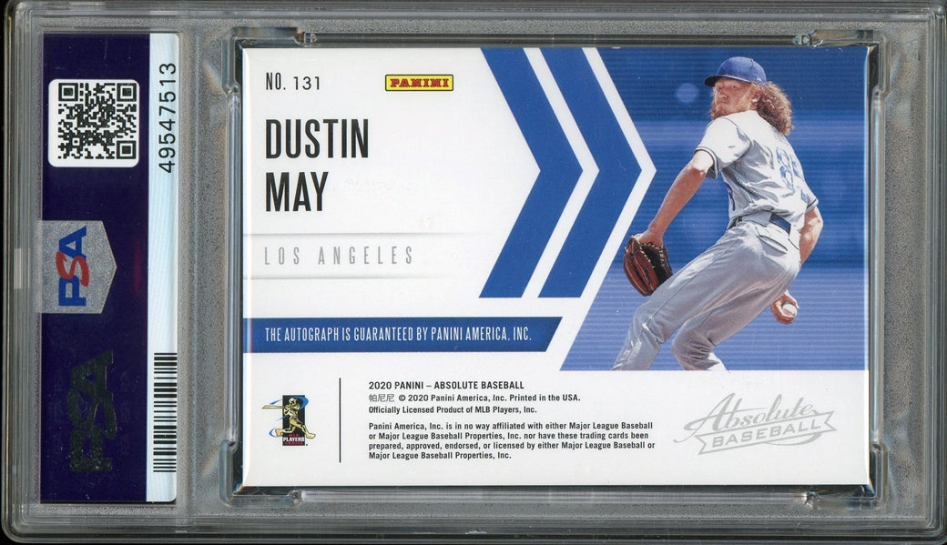 Dustin May 2020 Panini Absolute Materials Signatures Red Blue Autographed #131- #1 of 1 - Graded NM-MT 8 Auto 9 - POP 1 (PSA) - Rookie Card