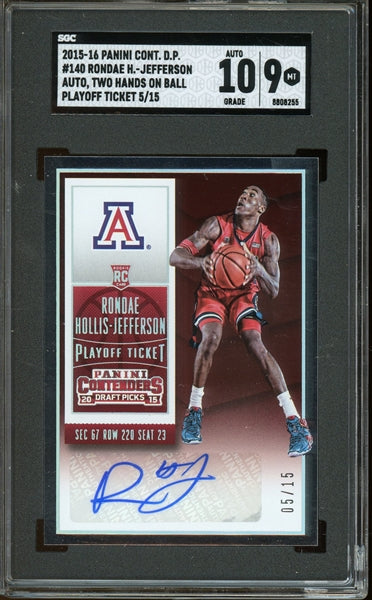 Rondae Hollis-Jefferson 2015 Panini Contenders Draft Picks Playoff Ticket Autograph #140 - #5 of 15 - Graded Mint 9 (SGC) with Graded 10 Auto - Rookie Card