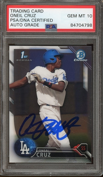 Oneil Cruz Signed 2016 Bowman Chrome Prospects 1st Bowman #BCP204 - Auto Graded Gem Mint 10 (PSA/DNA Encapsulated) - Rookie Card