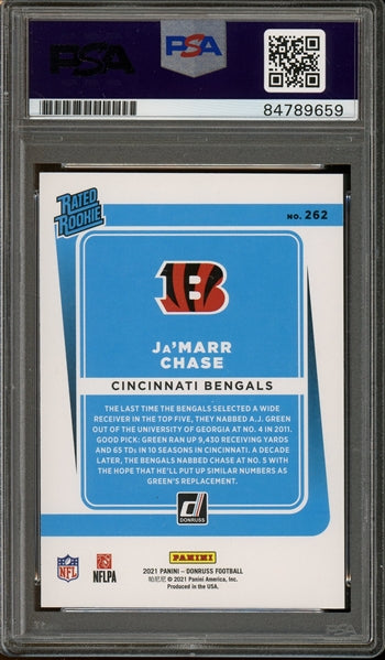 Ja'Marr Chase Signed 2021 Panini Donruss #262 - Auto Graded Gem Mint 10! (PSA/DNA Encapsulated) - Rookie Card